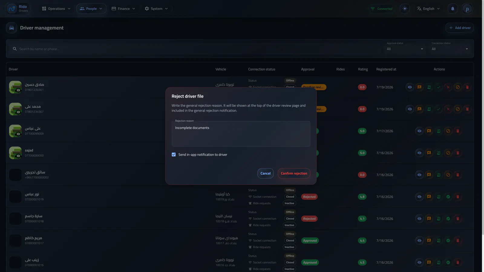 Reject a driver file from the driver list