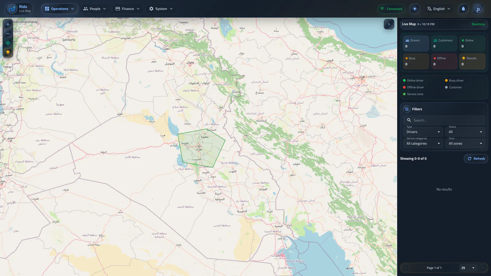 Regional map and status filters